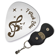 201 Stainless Steel Guitar Picks, with Sandy Brown PU Leather Guitar Picks Holder, Plectrum Guitar Accessories, Musical Note, Picks: 35x28mm, Holder: 110x52mm(AJEW-WH0467-023)