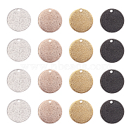 Vacuum Plating 304 Stainless Steel Textured Pendants, Flat Round, Mixed Color, 15x1mm, Hole: 1.6mm, 4 colors, 10pcs/color, 40pcs/box(STAS-PH0019-63)