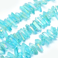 Electroplated Natural Quartz Crystal Beads Strands, Dyed, Nuggets, Rainbow Plated, Cyan, 20~39x5~12mm, Hole: 1~1.5mm, about 15.7 inch(40cm).(G-P368-05C)