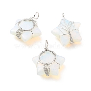 Opalite Pendants, with Platinum Tone Copper Wire Wrapped, Cadmium Free & Lead Free, Star, 34~37.5x29~31x10~12mm, Hole: 5~6mm(G-D458-04P-06-RS)