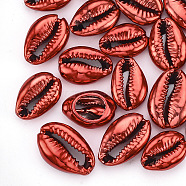 UV Plated Natural Cowrie Shell Beads, No Hole/Undrilled, Red, 17~23x12~16x6~7mm(X-SHEL-S266-07A)