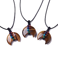 Adjustable Natural Tiger Eye Double Horn Pendant Necklace with Wax Cord for Women, 29.69~31.10 inch(75.4~79cm)(NJEW-B086-01E)