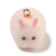 Flocking Resin Cute Pendants, Animal Charms with Platinum Plated Iron Loops, Rabbit, 18x17x22mm, Hole: 2mm(RESI-L043-02P-01)