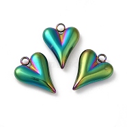 Ion Plating(IP) 304 Stainless Steel Pendants, Heart Charm, Rainbow Color, 15x12x3.5mm, Hole: 1.8mm(STAS-A076-13M)