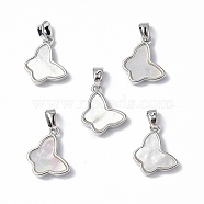 Brass Charms, with Freshwater Shell, Nickel Free, Butterfly Charm, Platinum, 14x12x3mm, Hole: 4.5x2.5mm(KK-R134-033P)