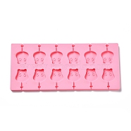 DIY Lollipop Making Food Grade Silicone Molds, Candy Molds, Hippo's Head, 12 Cavities, Pink, 115x264x8mm, Inner Diameter: 32x32mm, Fit for 3mm Stick(DIY-P065-14)