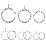 3Pcs 3 Styles Alloy Crystal Rhinestone Locket Pendants, Double sides with Glass, DIY Accessories for Jewelry Pendant Making, Flat Round, Platinum, 33~43x25~35x7~8mm, Hole: 4.8~5mm, 1pc/style(FIND-FH0006-31P)