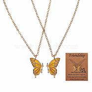 2Pcs Matching Butterfly Pendant Necklaces Set, Alloy Couple Necklace for Mother Daughter Friends, Light Gold, Yellow, 17.72 inch(45cm)(JN1033E-1)