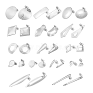 304 Stainless Steel Stud Earring Findings, with Loop and Ear Nuts/Earring Backs, Mixed Shapes, Stainless Steel Color, 74x72x17mm, 30pcs/box(STAS-UN0002-88P)