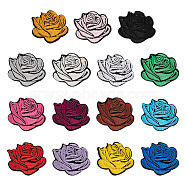 60Pcs 15 Colors Rose Shape Cloth Iron on Embroidered Patches, Sewing Craft Decoration, Mixed Color, 26x30x1mm, 4pcs/color(PATC-FG0001-30)