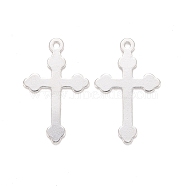 304 Stainless Steel Pendants, Cross, Silver, 18x11x0.5mm, Hole: 1.2mm(STAS-H436-47S)