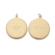 Ion Plating(IP) 304 Stainless Steel Pendants, with Jump Ring, Laser Cut, Flat Round with Flower, Golden, 22.5x20x0.8mm, Jump Ring: 4x0.5mm, 3mm Inner Diameter(STAS-H100-34G)