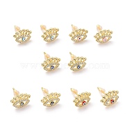 Clear Cubic Zirconia Evil Eye Stud Earrings with Enamel, Light Gold Plated Brass Jewelry for Women, Cadmium Free & Lead Free, Mixed Color, 8.5x12mm, Pin: 0.9mm(EJEW-A072-26LG)