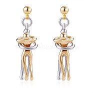 Hug Jewelry, Brass Embrace Couple Dangle Stud Earrings for Valentine's Day, Platinum & Golden, 34.5x9.7mm, Pin: 0.7mm(JE1017A)