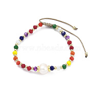 Adjustable Natural Pearl & Glass & Brass Braided Beaded Bracelet for Women, Colorful, Inner Diameter: 2~3 inch(5~7.8cm)(BJEW-O187-05)