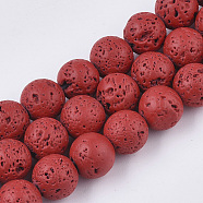 Spray Painted Natural Lava Rock Beads Strands, Round, Red, 8~9mm, Hole: 0.7mm, about 47~48pcs/Strand, 15.75 inch(40cm)(G-N0324-C-05)