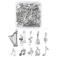 60Ppcs 10 Style Tibetan Style Alloy Pendants, Cadmium Free & Lead Free, Guitar & Musical Note & Trumpet, Antique Silver, 17~39x10~14.5x1.5~4.5mm, Hole: 1~2mm, about 6pcs/style(TIBE-FS0001-02)