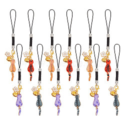 Alloy Enamel Mobile Straps, Accessories Decoration, Cat, Mixed Color, 11.7cm, 4color, 3pcs/color, 12pcs/set(HJEW-OC00004)