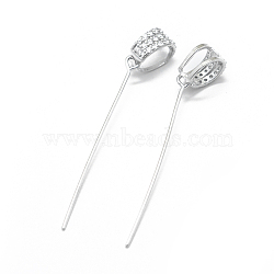 Anti-Tarnish Rhodium Plated 925 Sterling Silver Pinch Bails, with Cubic Zirconia, Clear, Platinum, 41mm, Hole: 6x4.5mm, Pin: 0.65mm(STER-L055-18P)