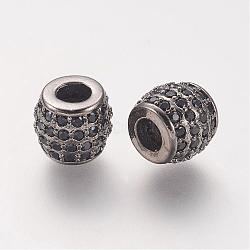 Brass Micro Pave Cubic Zirconia Beads, Barrel, Large Hole Beads, Black, Gunmetal, 11.5x10mm, Hole: 6mm(ZIRC-G094-01B)