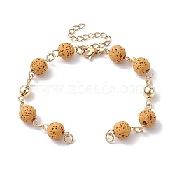 Dyed Natural Lava Rock Round Beaded Chain Bracelet Making, with Golden 304 Stainless Steel Findings, Fit for Connector Charms, Goldenrod, 6-3/4 inch(17cm)(AJEW-JB01206-02)