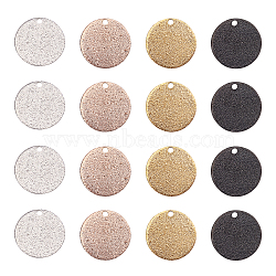 PVD Vacuum Plating 304 Stainless Steel Textured Pendants, Flat Round, Mixed Color, 15x1mm, Hole: 1.6mm, 4 colors, 10pcs/color, 40pcs/box(STAS-PH0019-63)