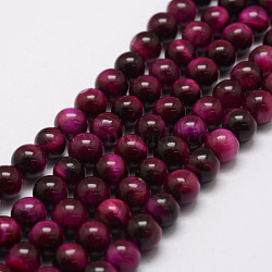 Natural Tiger Eye Bead Strands, Round, Dyed & Heated, Medium Violet Red, 6mm, Hole: 1.2mm, about 63pcs/strand, 14.9 inch~15.5 inch(G-P230-08-C-6mm)