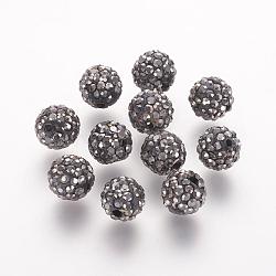 Polymer Clay Rhinestone Beads, Grade A, Round, Pave Disco Ball Beads, Hematite, 8x7.5mm, Hole: 1mm(RB-K050-8mm-C03)