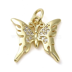 Brass Micro Pave Clear Cubic Zirconia Pendants, Butterfly, Real 18K Gold Plated, 14.5x15x2.5mm(KK-U005-01E-G)