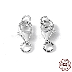 925 Sterling Silver Lobster Claw Clasps, with Jump Rings, Silver, 11x7x4mm, Hole: 3mm and 4mm(STER-I010-11mm)
