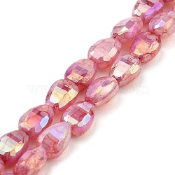 Imitation Jade Glass Beads Strands, AB Color Plated, Faceted, Teardrop, Cerise, 9x6x4.5mm, Hole: 2.2mm, about 58pcs/strand, 20.67''(52.5cm)(GLAA-P058-06A-06)