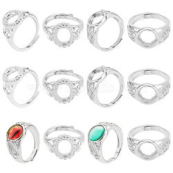 12Pcs 2 Style Adjustable Brass Ring Shanks, Bezel Cup Ring Settings, Platinum, Inner Diameter: 18~19mm, Tray: 10x8~10mm, 6Pcs/style(KK-HY0001-87)