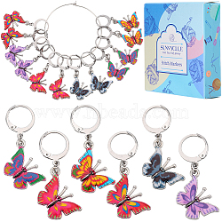 Alloy Enamel Pendant Decorations, with 304 Stainless Steel Leverback Earring Findings, Butterfly, Mixed Color, 35mm, 6 colors, 4pcs/color, 24pcs/box(HJEW-SC00050)