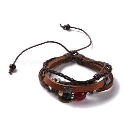 Constellation Alloy Charms & Carnelian Beaded Multi-strand Bracelet, PU Leather Braided 4 Layer Gothic Bracelet for Men Women, Cancer, 7-1/8~9-7/8 inch(18~25cm)(ZODI-PW0001-042D)