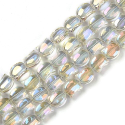 Electroplate Glass Beads Strands, Full Rainbow Plated, Cat Shape, Honeydew, 8x10x5mm, Hole: 1mm, about 65pcs/strand, 24.41''(62cm)(EGLA-Q128-06A-FR05)