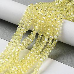 Electroplate Glass Bead Strands, Pearl Luster Plated, Faceted(32 Facets), Round, Yellow, 4mm(EGLA-R015-4mm-26)