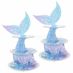 3-Tier Paper Cake Display Stand, Birthday Wedding Party Favor, Mermaid, Colorful, Finish Product: 300x300mm(AJEW-WH0413-64)