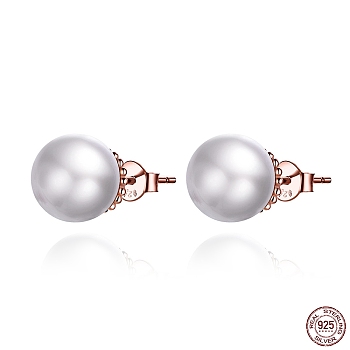 925 Sterling Silver Earrings, with Shell Pearl, Rose Gold, 10x11mm