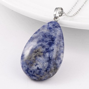 Teardrop Platinum Tone Brass Sodalite Pendants, 41~43x23~25x11~13mm, Hole: 5mm