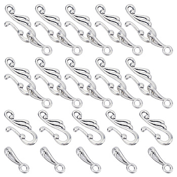 70Pcs Tibetan Style Alloy Hook and Eye Clasps, Lead Free and Cadmium Free, Antique Silver, Toggle: 12mm wide, 25mm long, Bar: 16mm long, Hole: 3mm