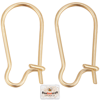 50Pcs Brass Hoop Earring Findings, Kidney Ear Wire, Real 14K Gold Plated, 37~38x17mm, 21 Gauge, Pin: 0.7mm