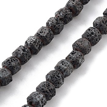 Natural Lava Rock Beads Strands, Frosted, Hexagon, 6x6x6.5mm, Hole: 1mm, about 63pcs/strand, 15.35 inch(39cm)