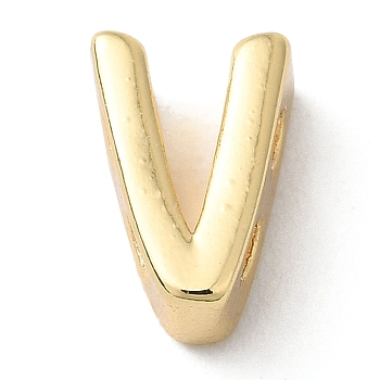 Rack Plating Brass Slide Charms, Cadmium Free & Lead Free, Real 18K Gold Plated, Letter, Letter V, 8x5.5x3.5mm, Hole: 1.5mm