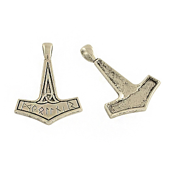 Tibetan Style Alloy Thor's Hammer Pendants, Cadmium Free & Lead Free, Antique Silver, 37x25x2mm, Hole: 4mm, about 340pcs/1000g