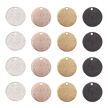 Vacuum Plating 304 Stainless Steel Textured Pendants, Flat Round, Mixed Color, 15x1mm, Hole: 1.6mm, 4 colors, 10pcs/color, 40pcs/box