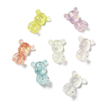 Transparent Resin Cabochons, 3D Glitter Bear, Mixed Color, 28x19x11mm