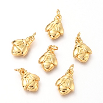 Brass Pendants, Bees, Real 18K Gold Plated, 12.6x8.5x2.6mm, Hole: 2.5mm