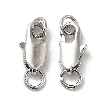Brass Lobster Claw Clasps, with Jump Rings, Real Platinum Plated, 10.5x5x2.5mm, Hole: 2.5mm