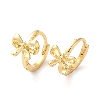 Brass Bowknot Hoop Earrings for Women, Real 18K Gold Plated, 12x14.5x9mm, Pin: 0.8mm