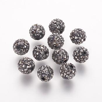 Polymer Clay Rhinestone Beads, Grade A, Round, Pave Disco Ball Beads, Hematite, 8x7.5mm, Hole: 1mm